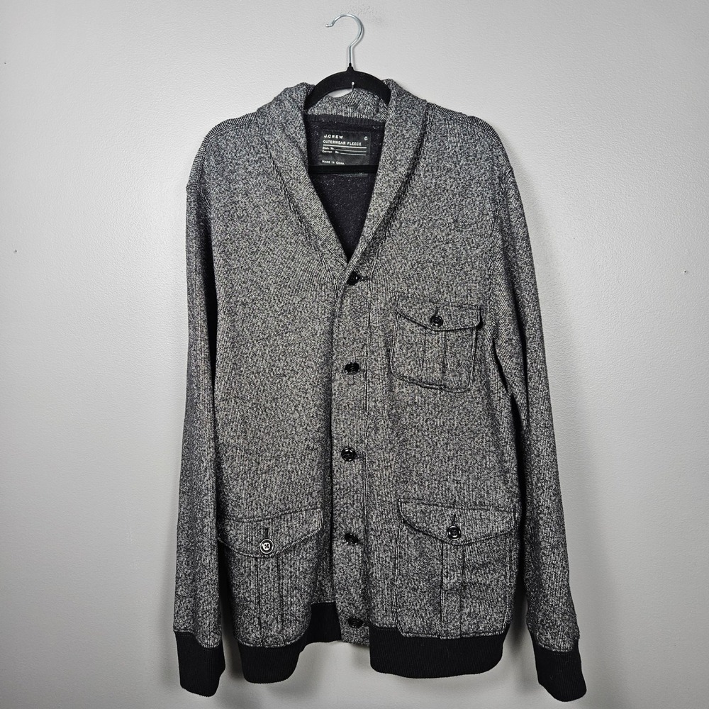 J.Crew Mens XL Knit Cardigan Sweater Fleece Lined Shawl Collar Pockets Gray